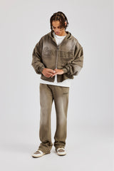 Washed Applique Zip Through Tracksuit - Khaki