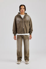 Washed Applique Zip Through Tracksuit - Khaki