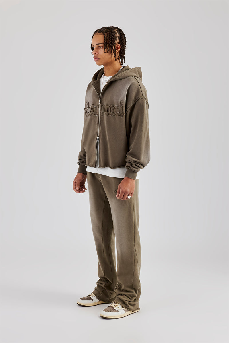 Washed Applique Zip Through Tracksuit - Khaki