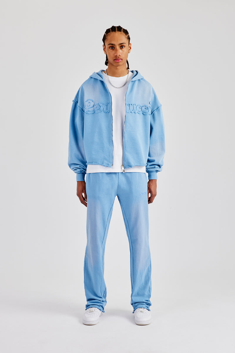 Washed Applique Zip Through Tracksuit - Blue