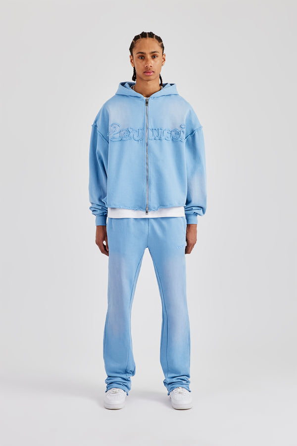 Washed Applique Zip Through Tracksuit - Blue