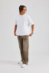 Washed Flare Fit Panelled Jogger - Khaki