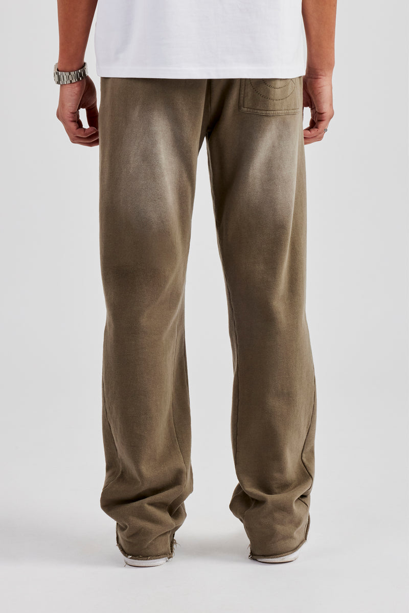 Washed Flare Fit Panelled Jogger - Khaki