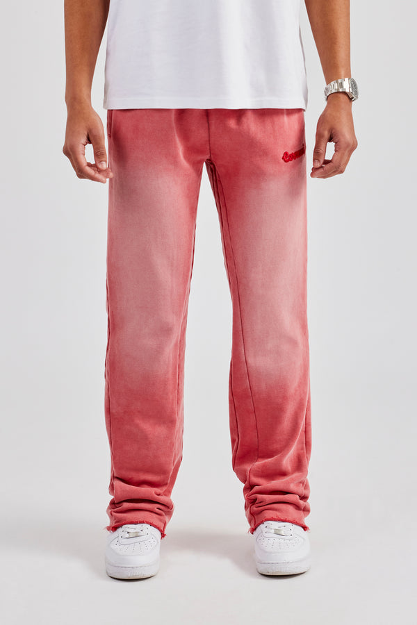 Washed Flare Fit Panelled Jogger - Washed Red