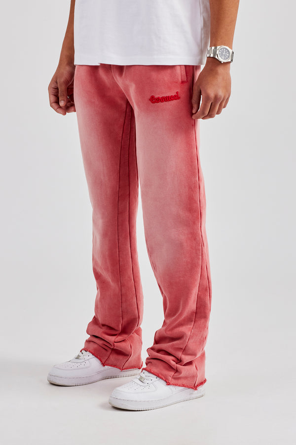 Washed Flare Fit Panelled Jogger - Washed Red