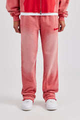 Washed Flare Fit Panelled Jogger - Washed Red