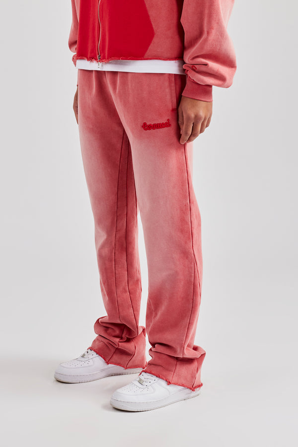 Washed Flare Fit Panelled Jogger - Washed Red