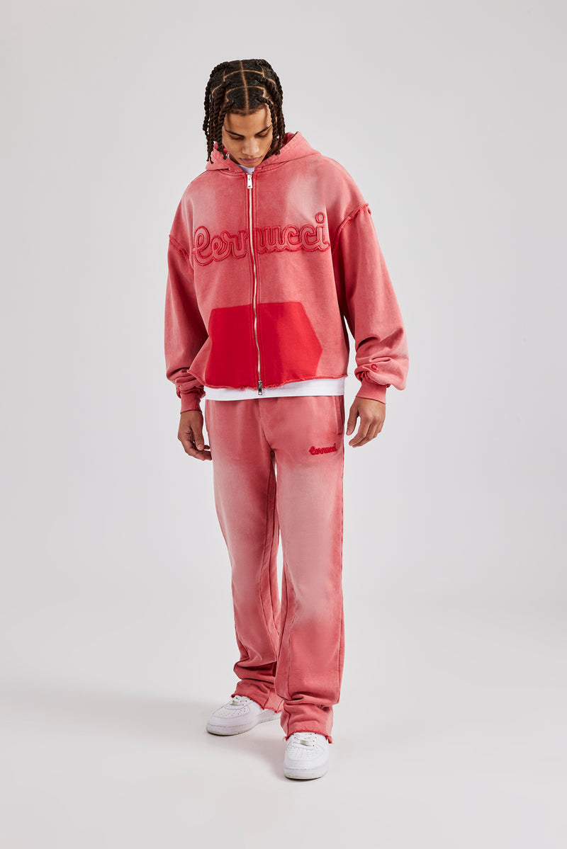 Washed Flare Fit Panelled Jogger - Washed Red