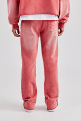 Washed Flare Fit Panelled Jogger - Washed Red