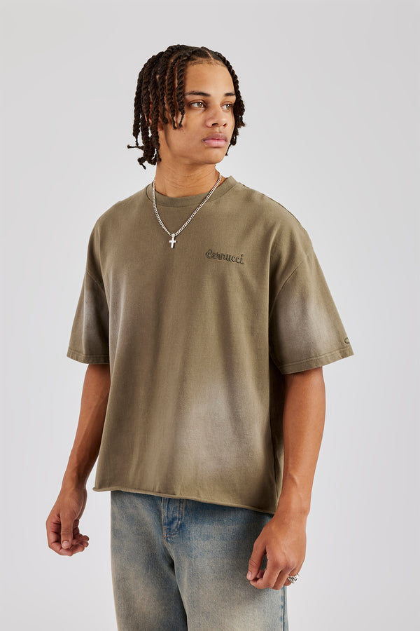 Washed Applique Boxy T-Shirt - Khaki