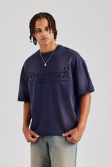 Washed Boxy Distressed T-Shirt - Navy Blue