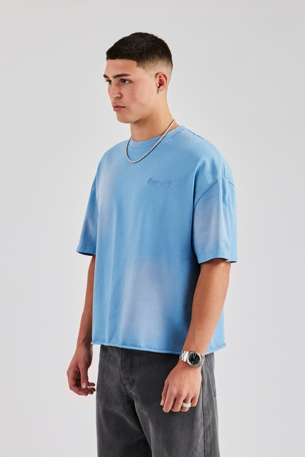 Washed Boxy Distressed T-Shirt - Blue