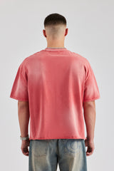 Washed Boxy Distressed T-Shirt - Red