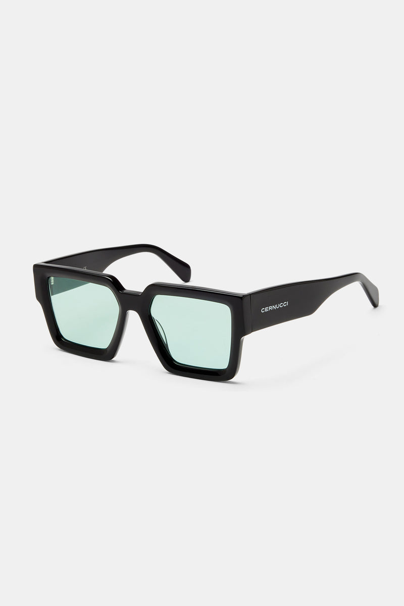 Oversized Thick Frame Green Acetate Sunglasses - Black