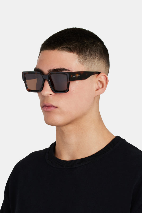 Oversized Thick Frame Acetate Sunglasses - Brown