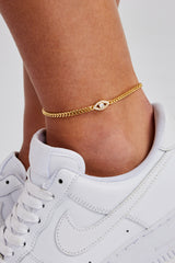 Iced Evil Eye Micro Cuban Anklet - 3mm - Gold