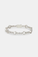 Iced Heart Outline Tennis Bracelet - 3mm - White