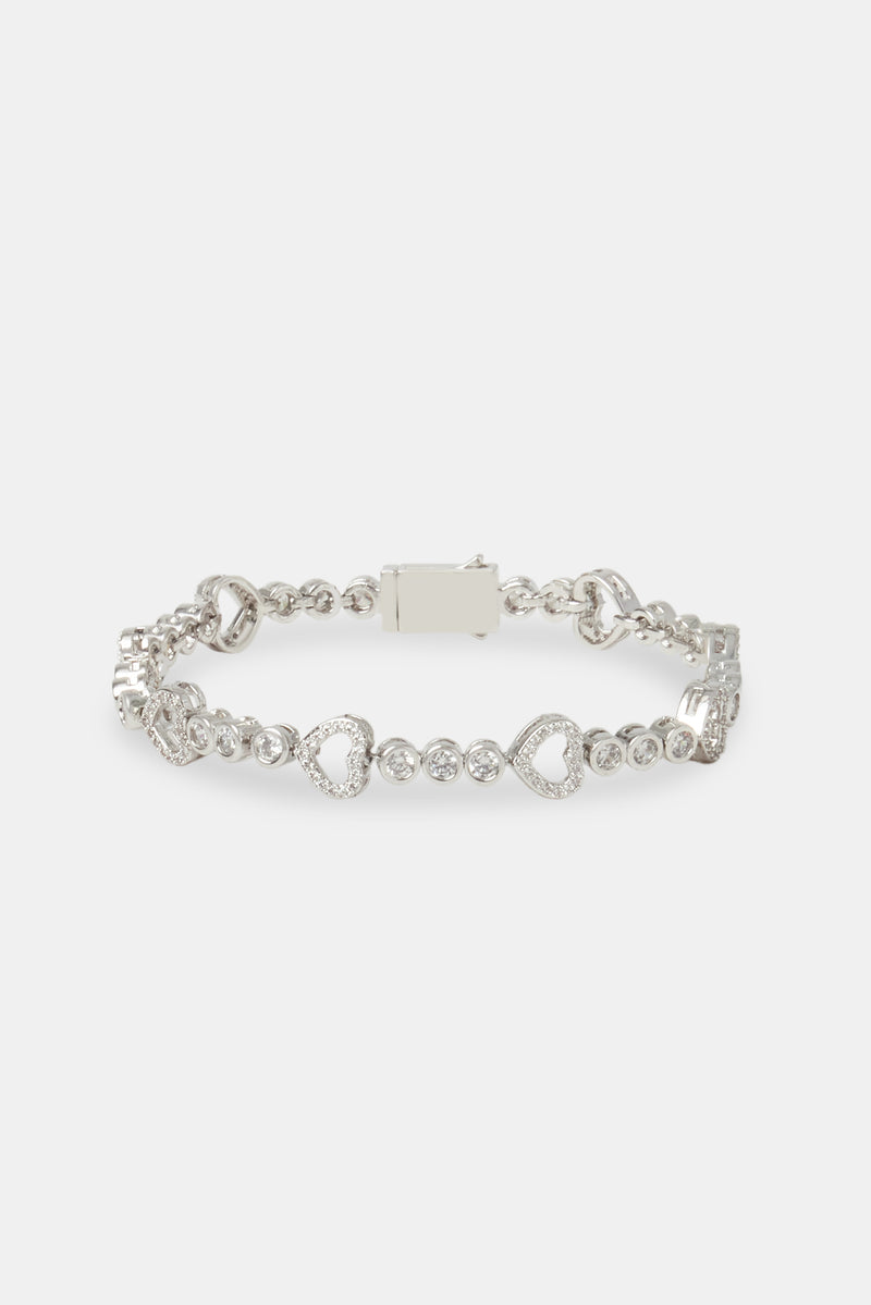 Iced Heart Outline Tennis Bracelet - 3mm - White