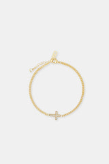 Iced Cross Motif Cuban Bracelet - 5mm - Gold