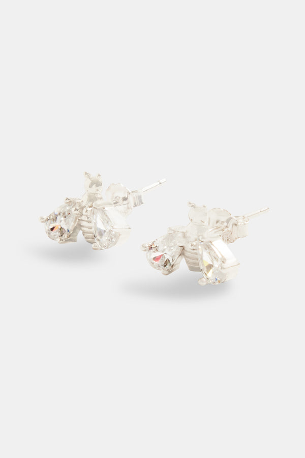 Sterling Silver Iced CZ Bee Stud Earrings