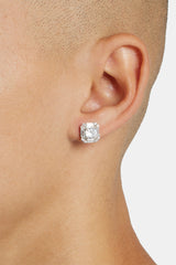 Sterling Silver Iced CZ Baguette Square Stud Earrings -  12mm