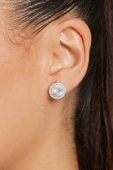 Sterling Silver Iced Round CZ Pave Stud Earrings - 12mm