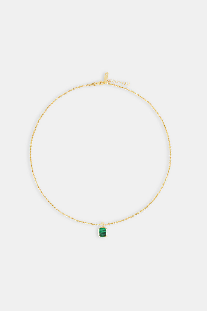 Micro Green Malachite Rope Necklace - 12mm - Gold