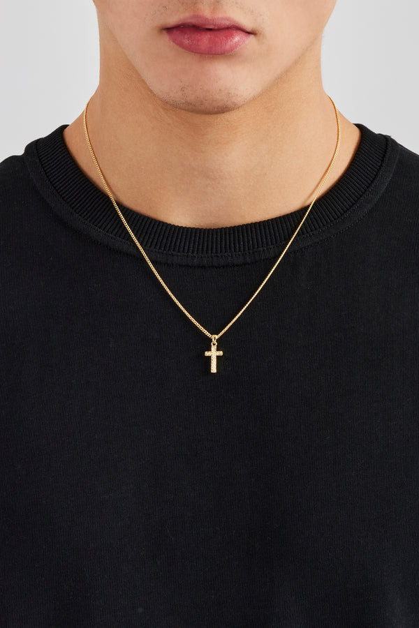 Micro Polished Cross Cuban Necklace - 15mm - Gold