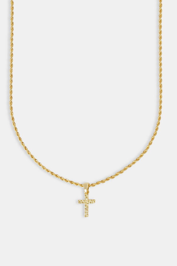 Micro Textured Cross Rope Necklace - 15mm - Gold