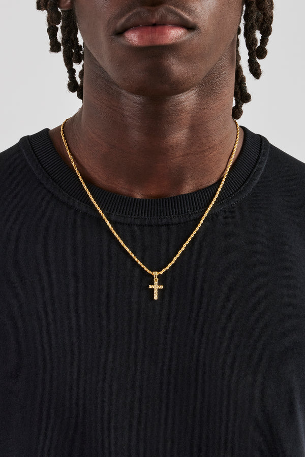 Micro Textured Cross Rope Necklace - 15mm - Gold