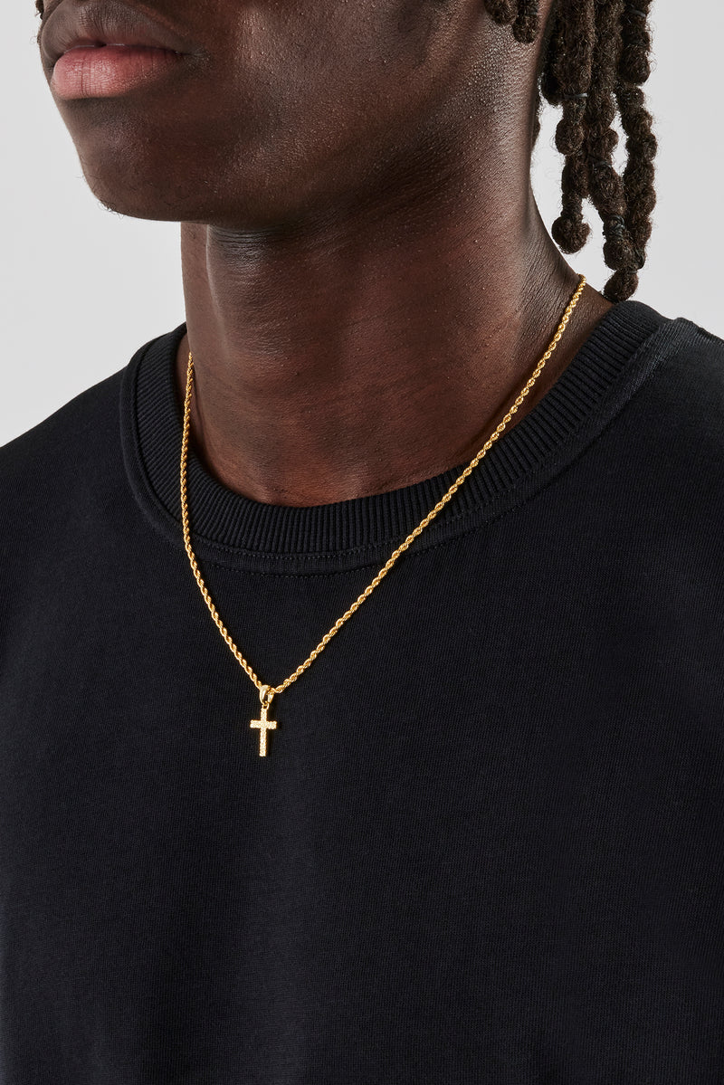 Micro Textured Cross Rope Necklace - 15mm - Gold