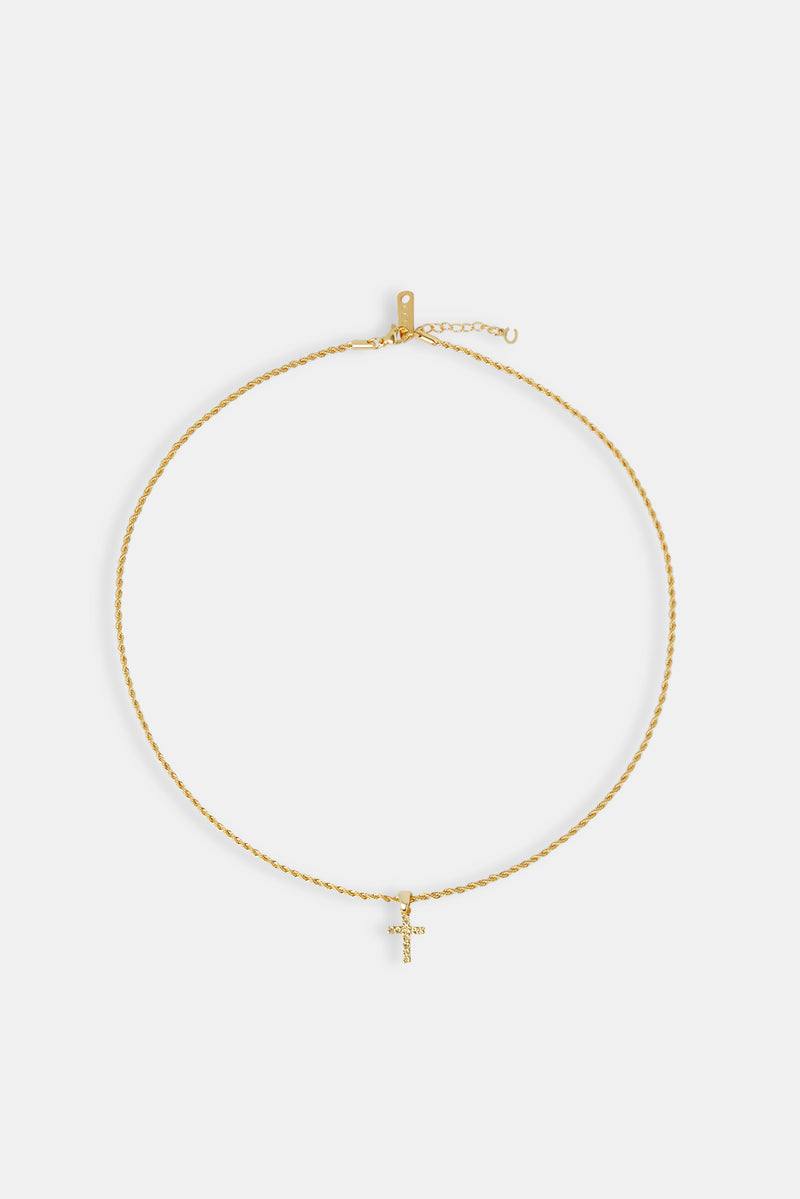 Micro Textured Cross Rope Necklace - 15mm - Gold