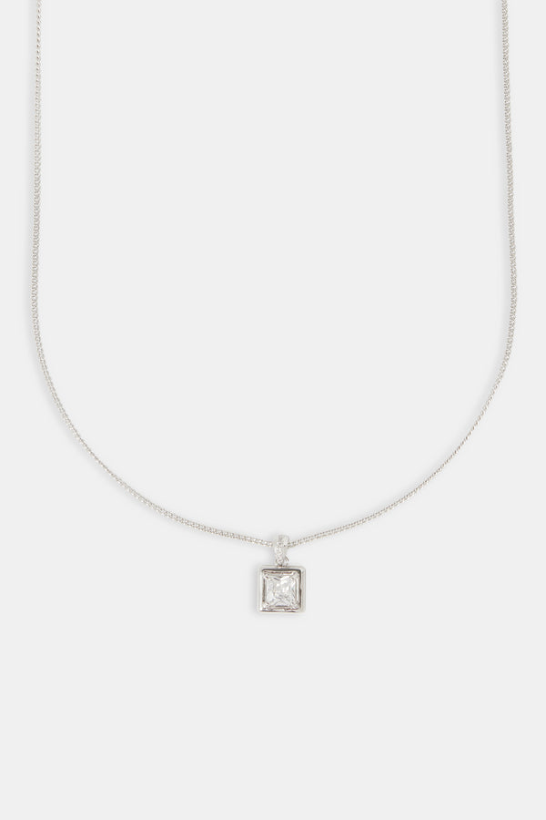 Micro Iced Square Pendant Necklace - 10mm