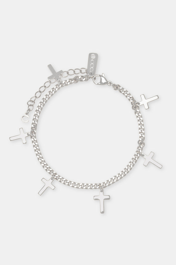 Polished Cuban Drop Cross Anklet - 3mm - White