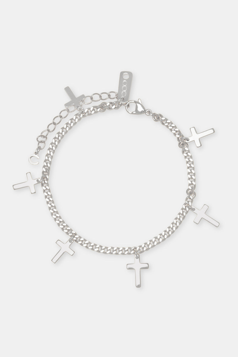 Polished Cuban Drop Cross Anklet - 3mm - White