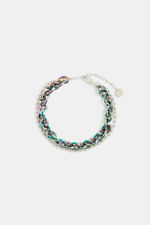 Stainless Steel Oil Slick Link & Bobble Mix Bracelet