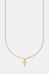 Micro Polished Cross Cuban Necklace - 15mm - Gold