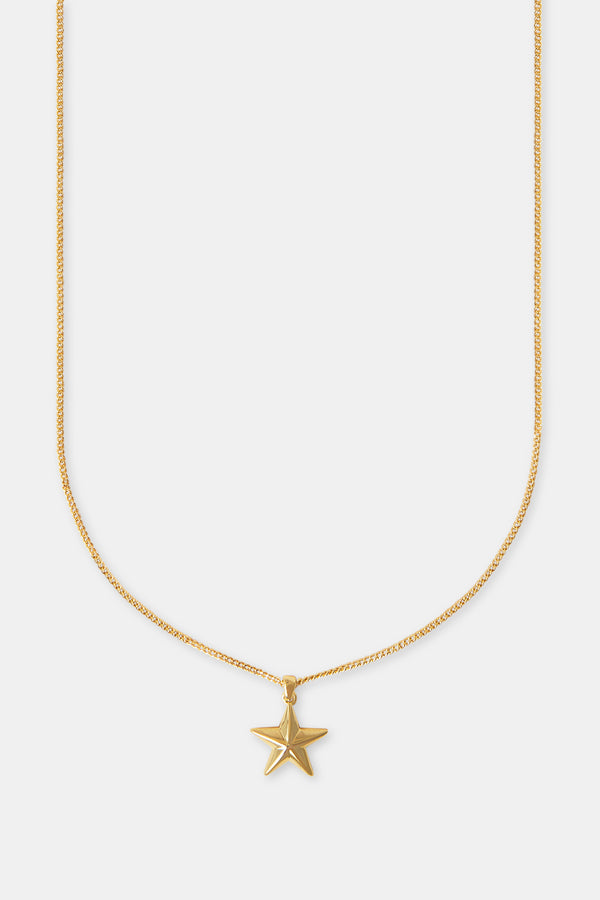 Micro Polished Star Cuban Necklace - 15mm - Gold