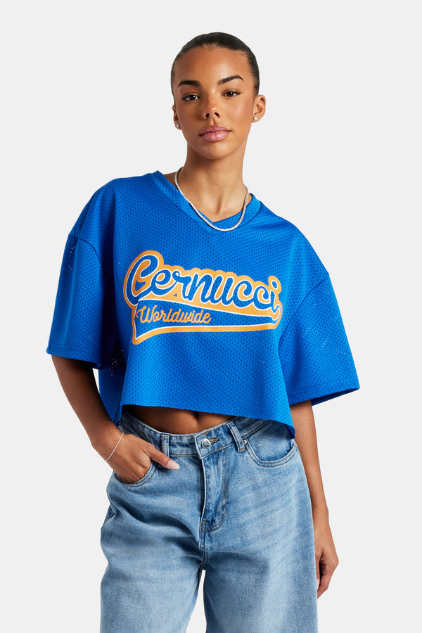 Cernucci Varsity Mesh Crop T-Shirt - Cobalt