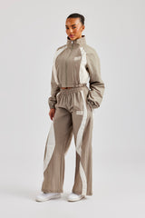 Contrast Panel Nylon  Wide Leg Trouser - Khaki