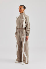 Contrast Panel Nylon Zip Through Tracksuit - Khaki