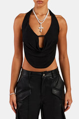 Halterneck Backless Crop Top - Black