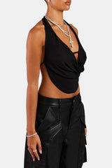 Halterneck Backless Crop Top - Black