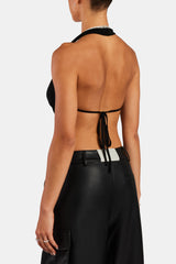 Halterneck Backless Crop Top - Black