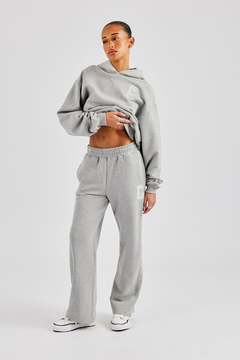 Embroidered C Hooded Tracksuit - Grey Marl