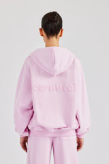 Oversized Zip Through Hoodie - Pink