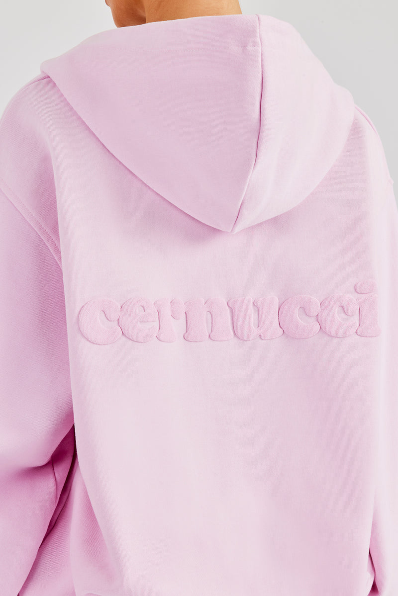 Oversized Zip Through Hoodie - Pink