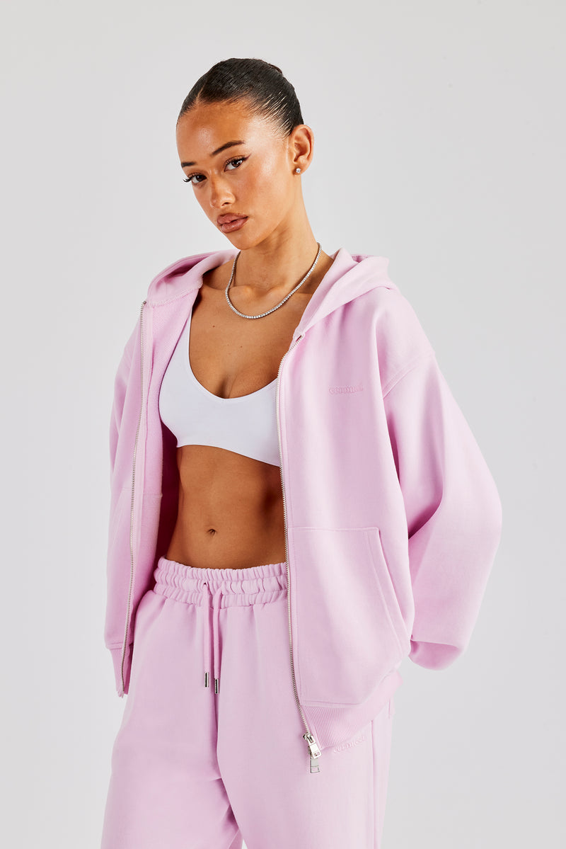 Oversized Zip Through Hoodie - Pink