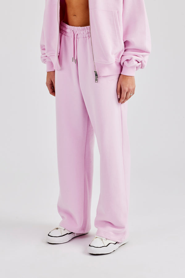 Embroidered Wide Leg Jogger - Pink