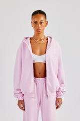 Embroidered C Zip Through Hoodie - Pink